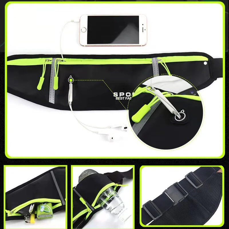 Black Sports Waist Pack Bottle Men Women Marathon Running Gear Outdoor Fitness Mobile Phone Bag Waterproof