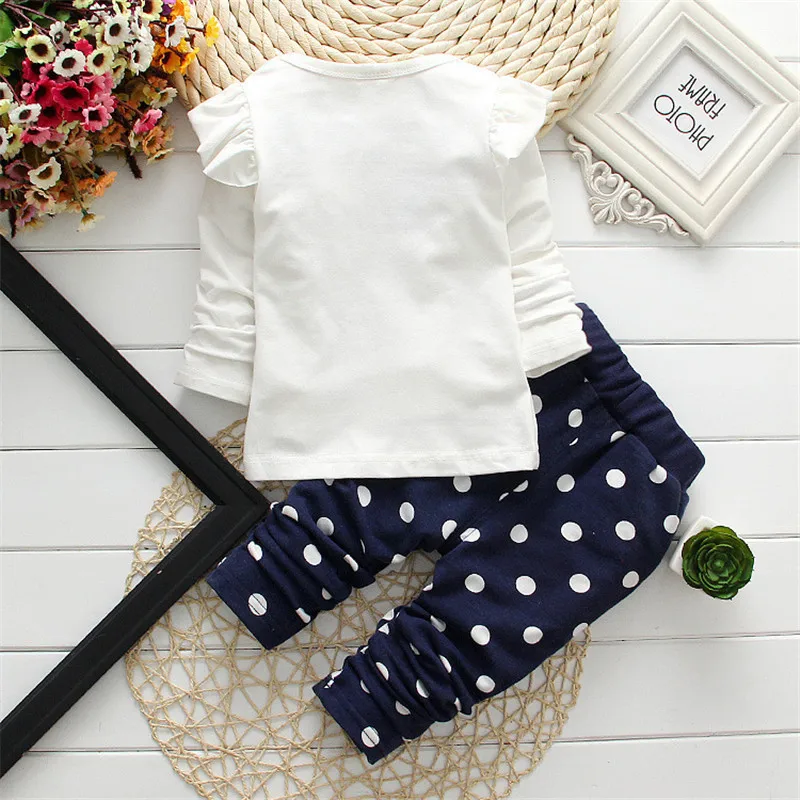 Infant and toddler clothing baby pure cotton polka dot long sleeved set boys and girls T-shirt shorts, two-piece casual sport