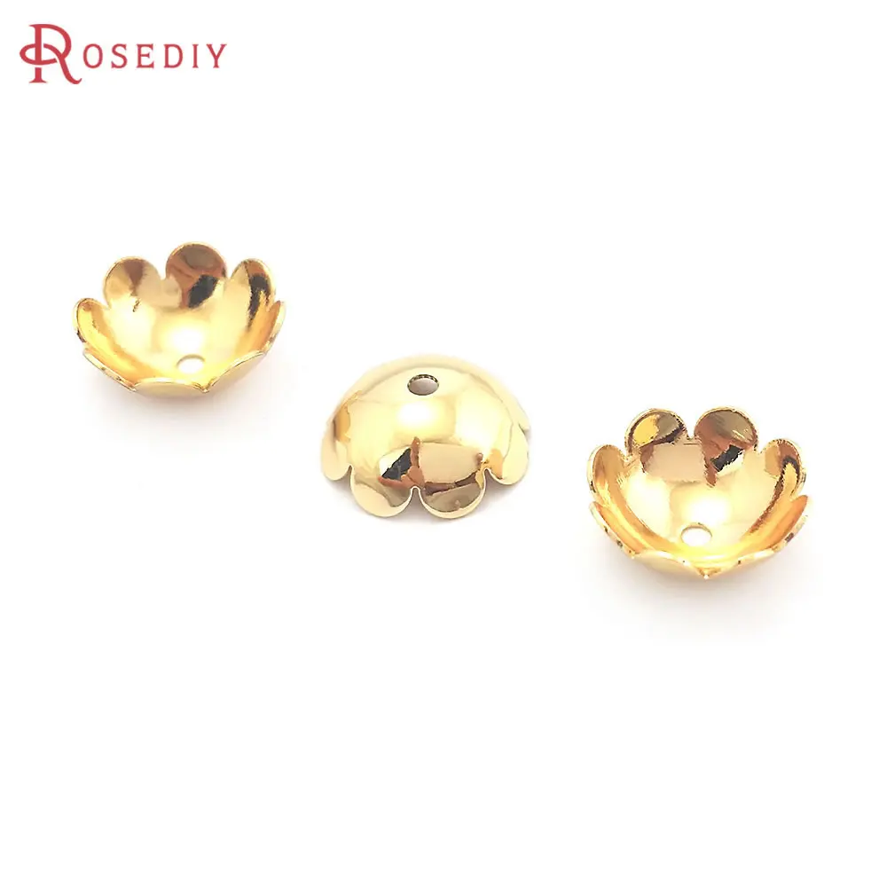 20PCS 6MM 8MM 10MM 18K Gold Color or Silver Color Brass Flower Beads Caps Jewelry Making Supplies Diy Findings Accessories