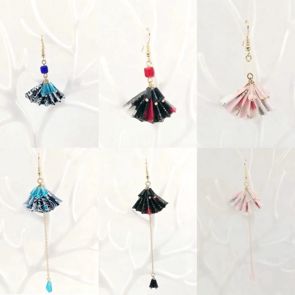 Vintage Japanese Style Origami Earrings for Women Hand Made Long Tassel Crystal Paper Fan Shaped Earring Jewelry Ethnic Gifts