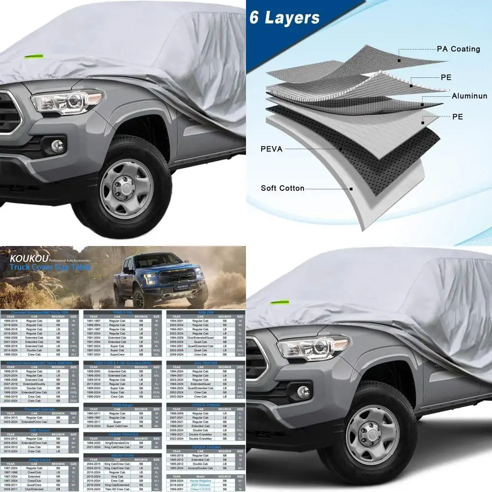 

Universal 6-Layer Waterproof Truck Cover for Chevrolet Colorado, Dodge Dakota, Toyota Tacoma Extended Cab Models with 6ft Bed (2