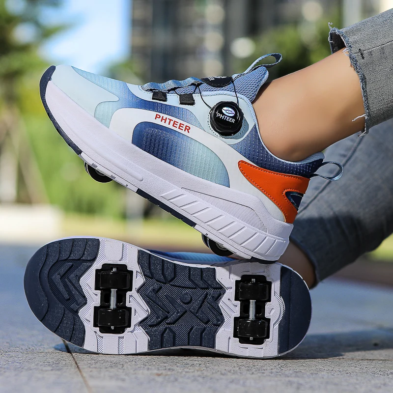 

Kids Two Wheels Roller Skating Shoes Rotating buckle Walking Shoes Detachable Wheels Roller Skate Shoes For Teenagers