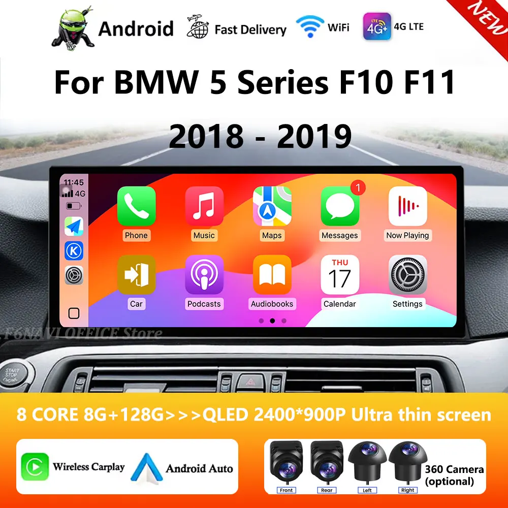 Reproductor Multimedia de Video para Auto con GPS y Navegación Android 16 para BMW Serie 5 F10 F11 2018-2019, Sistema EVO, Carplay, Accesorios para Auto