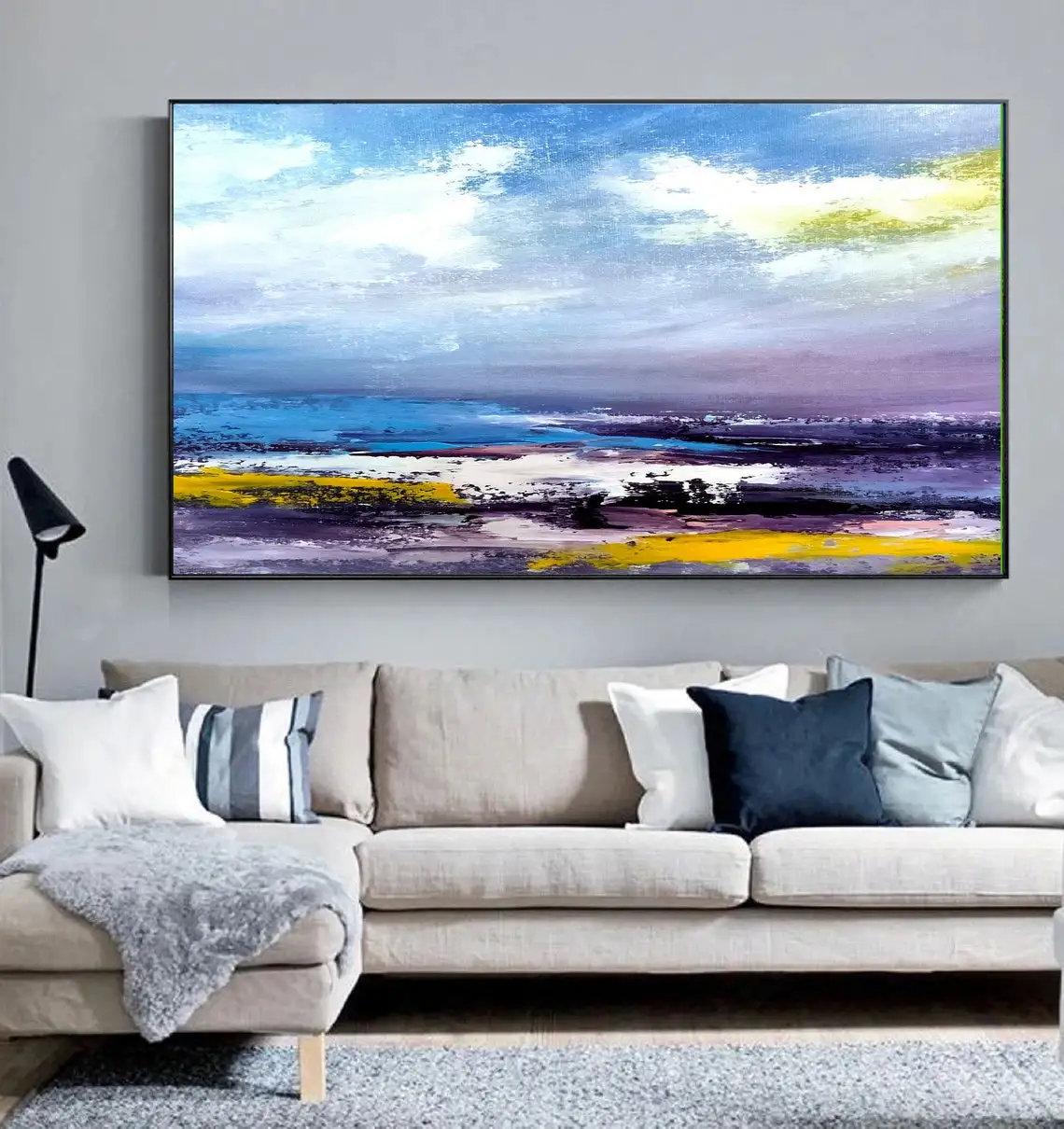 

Bright Color Textured Acrylic Panoramic Landscape Hand Painted Oil Painting Extra Large Abstract Handmade Art Seascape Wall Art