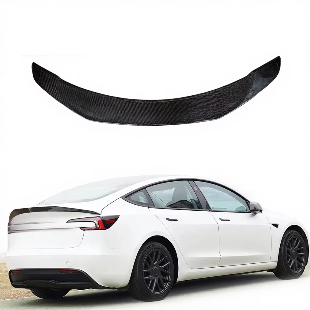 Carbon Fiber Polished Finish Rear Spoiler 2024+ Tesla Model 3 Auto Accessory Replacement Single Spoiler Wing