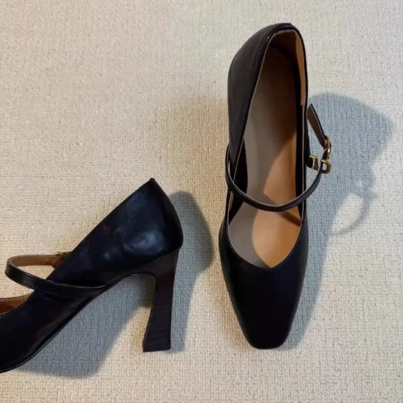 Hakken Zwart Bruin Mary Jane Pumps Dames Puntschoen Hakken Schoenen Dikke hakken Kantoorpomp Eur