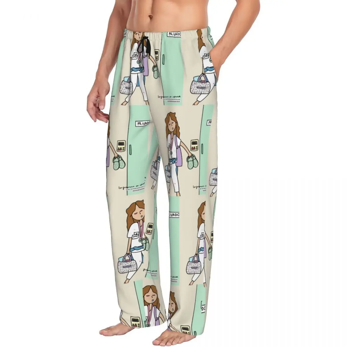 Custom Printed Enfermera En Apuros Doctor Nurse Medical Health Pajama Pants Men's Sleep Sleepwear Bottoms with Pockets