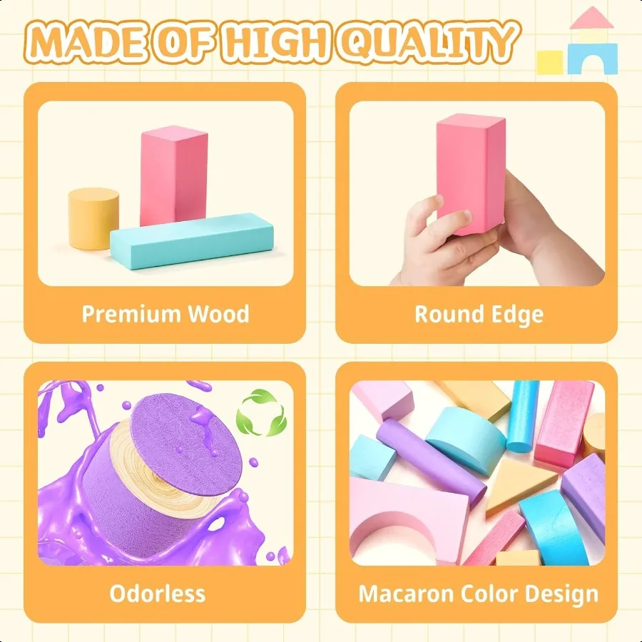 VigorFun 110 PCS 나무 빌딩 블록 세트 건설 스태킹 장난감 보관 가방 Montori 유치원 장난감 유아 Birt