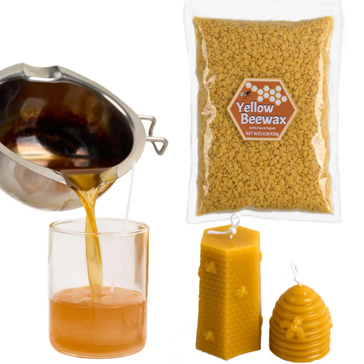 Cera de abejas amarilla y blanca de 1LB, vela perfumada Granular Natural pura, Material DIY, cera de soja, mechas sin humo, suministros para manualidades