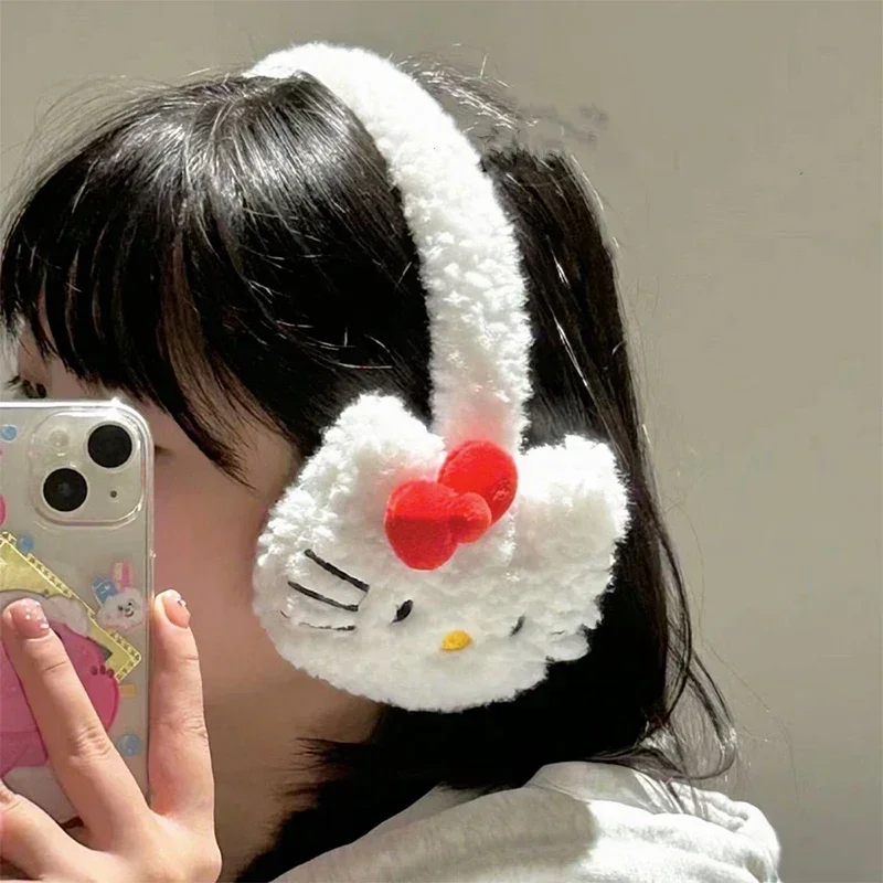 

Anime Hello Kitty Plush Earmuffs Kawaii Winter Cozy Warm Protective Ear Portable Earmuffs Outdoor Items for Girls Birthday Gifts