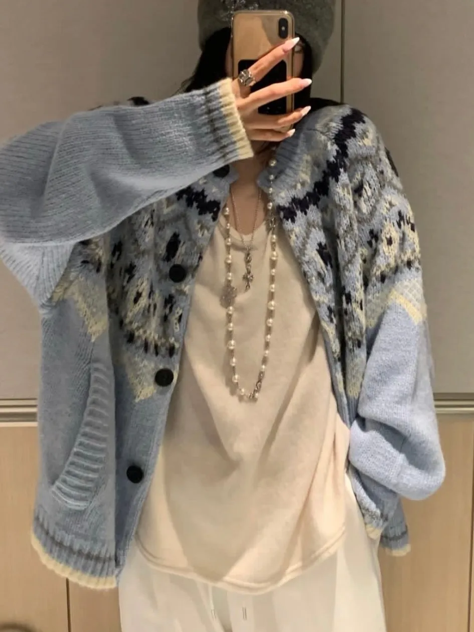 

Шикарный осенне-зимний новый вязаный топ на одной пуговице, женский свободный свитер с вышивкой в стиле ретро, кардиган, верхняя одежда