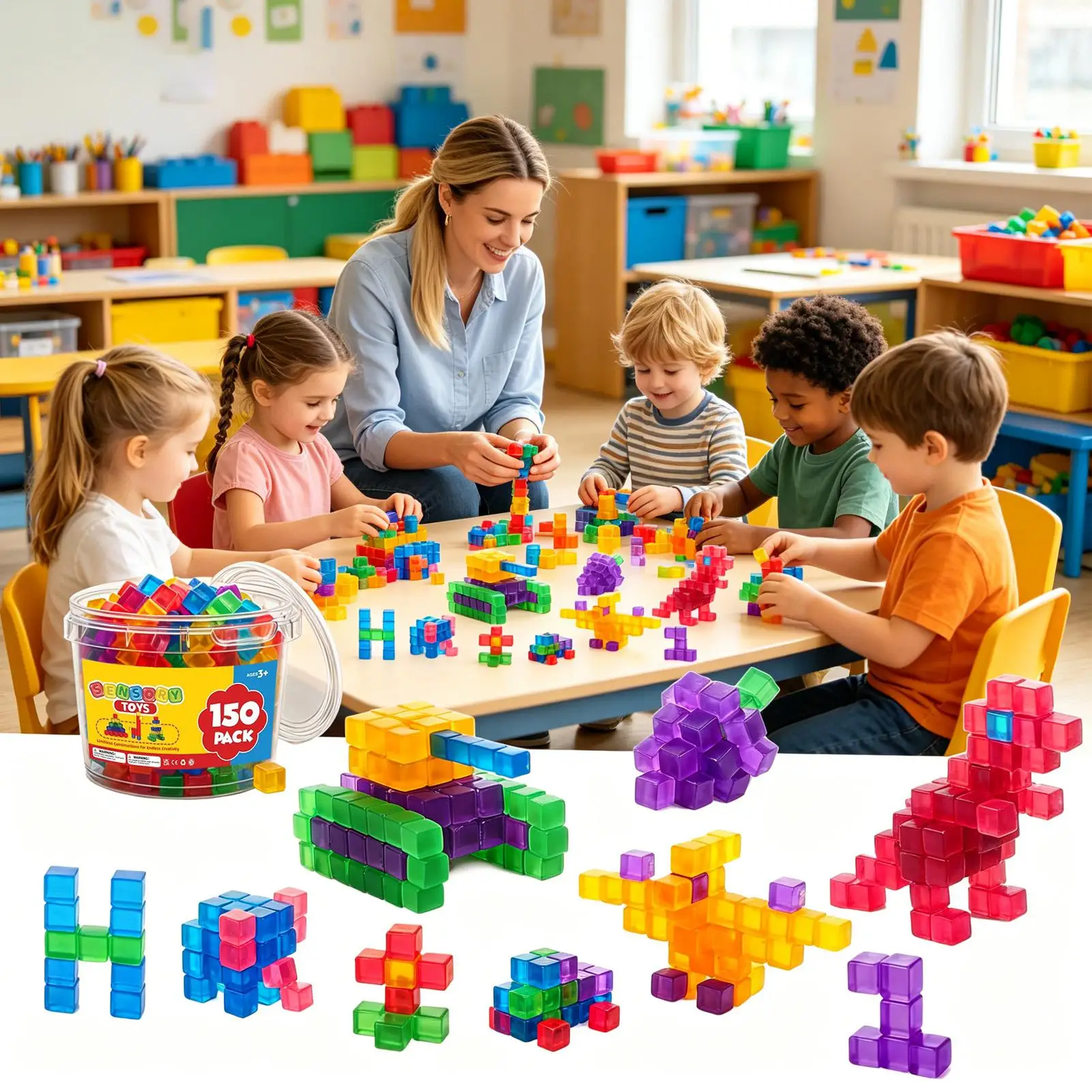 

Jelly Building Blocks 120 Piece Kids Stackable Interacive Squeeze Learning Toys Educational Construction Play Set for Boys Girls