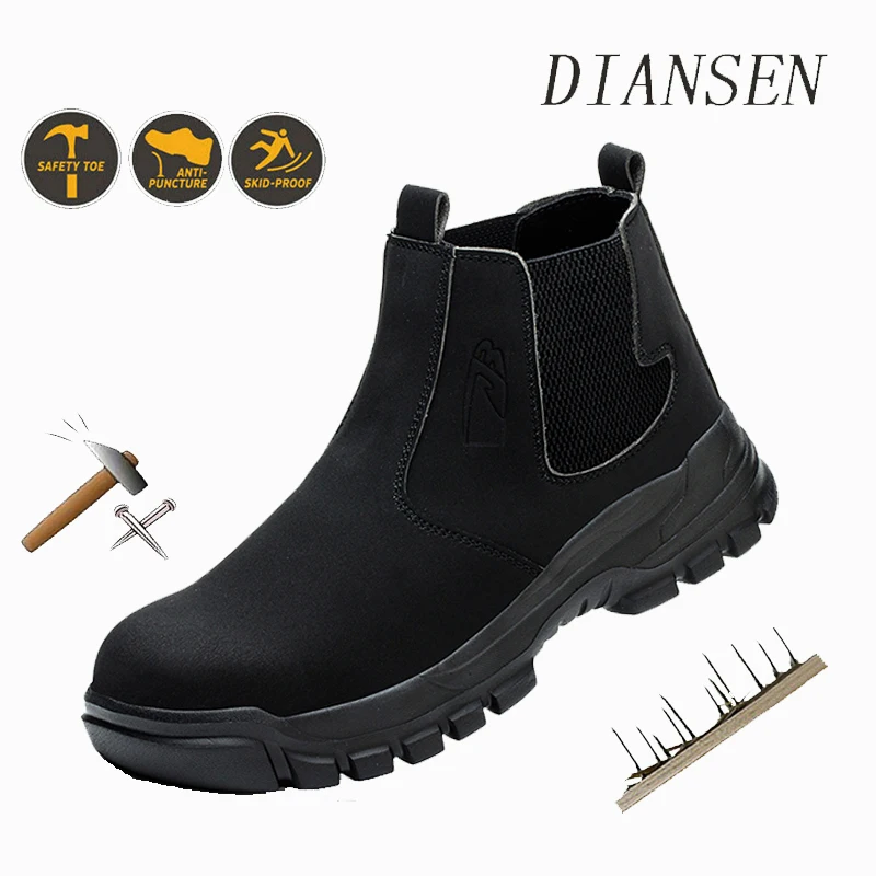 

Men's High Top Safety Shoes WaterProof Safety Work Shoes Men Steel Toe Leather Boots Anti-smash Puncture-Proof Work Boots