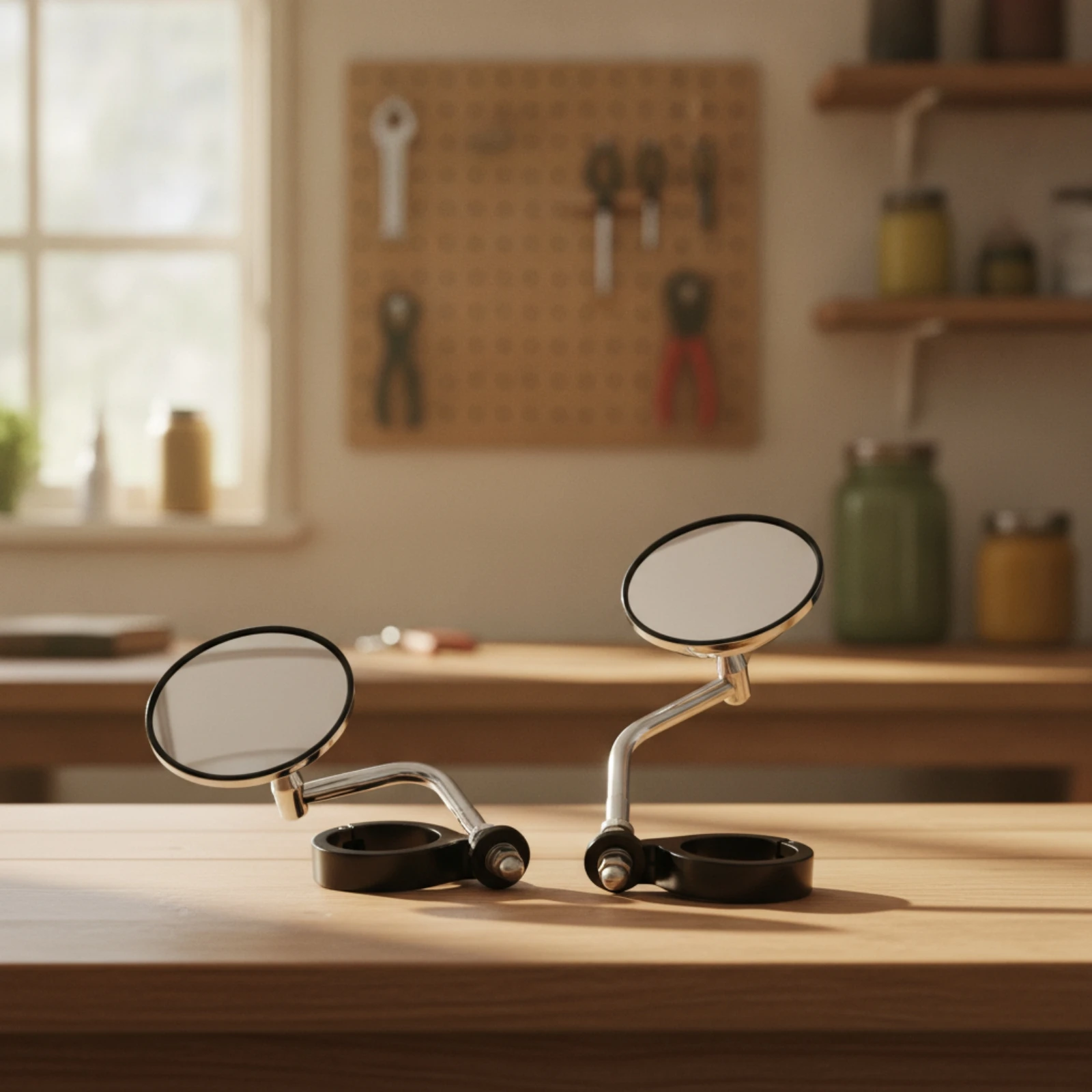 Motorcycle Rearview Mirrors with Clamp-on Mounts Adjustable Motorcycle Mirrors with Handlebar Mount Clamps Sleek