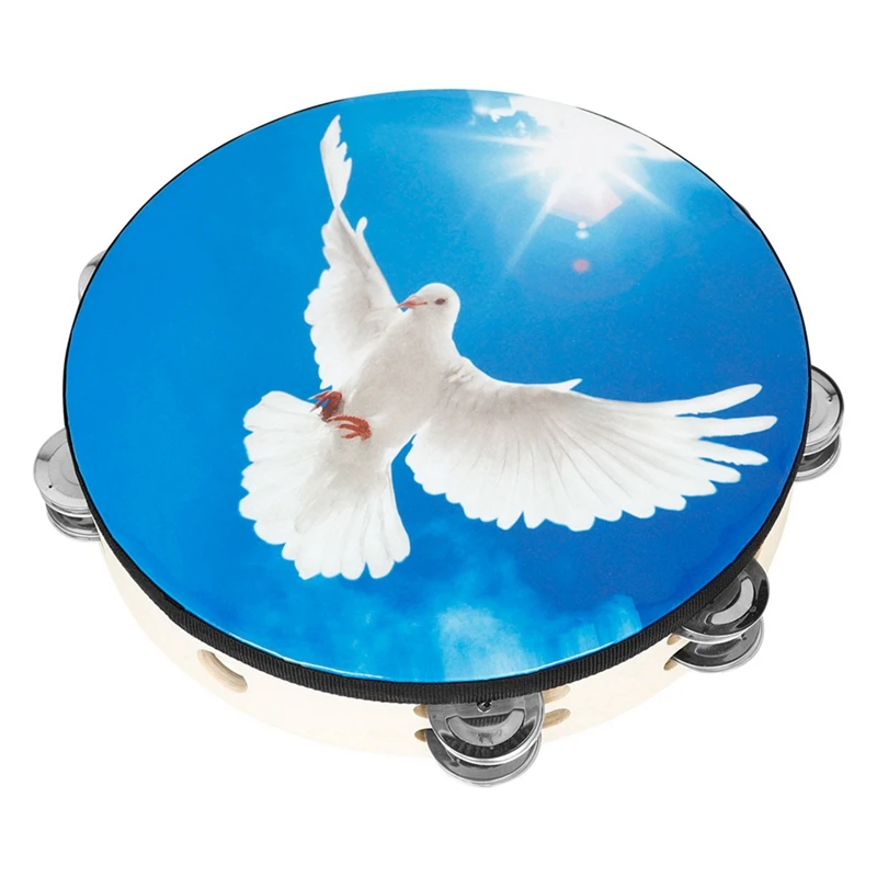 1 PCS 10 Inch Peace Dove Double Layer Hand Tambourine Hand Drum Dance Tambourine 25.5X5.5CM