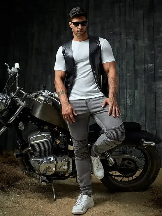 

Men Vests Suit PU Leather Sleeveless Motorcycle Bike Vest Jacket Black For Groomsman Wedding