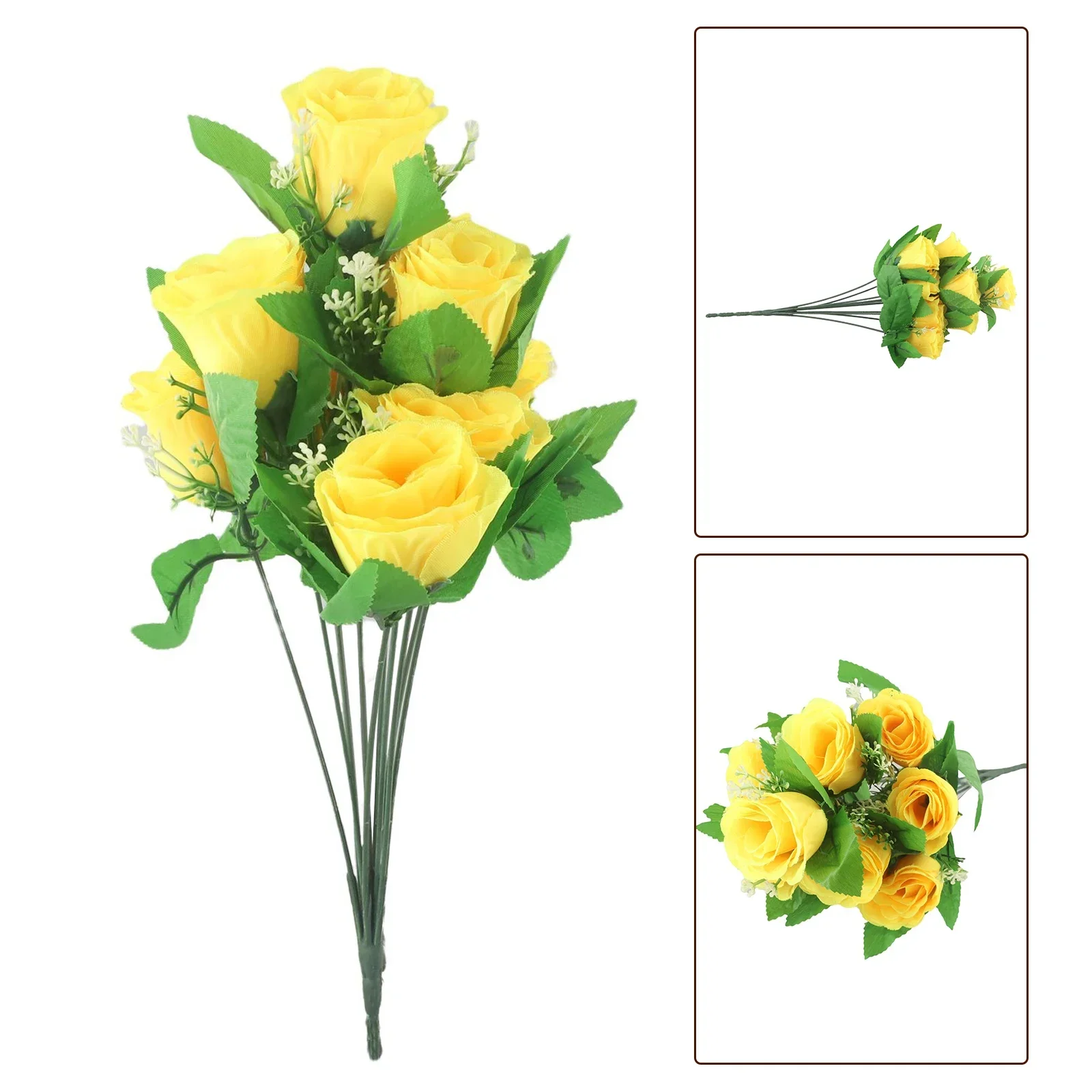 حرير صناعي وزهور بلاستيكية ، برعم ورد مزيف ، زخرفة حفل زفاف ، ديكور منزلي خارجي ، 10 رؤوس ، 42 * #5