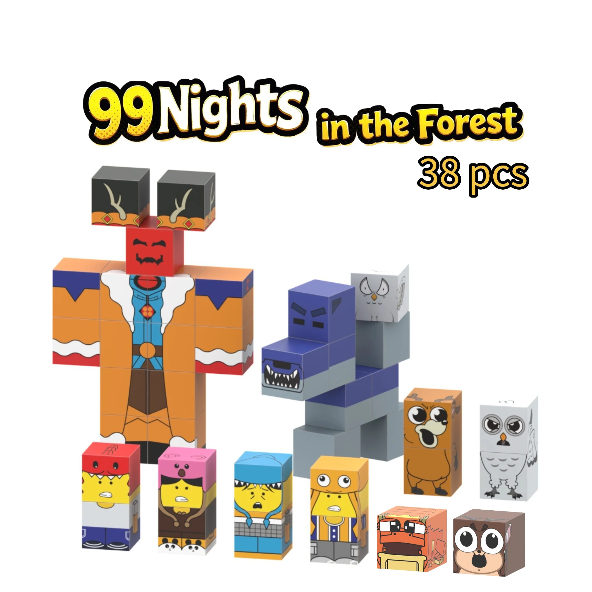 99 Nächte im Wald, Actionfiguren, magnetische Blöcke, STEM, pädagogische Magnetfliesen, kreatives Gebäudespielzeug, Geschenk für Kinder, Weihnachten