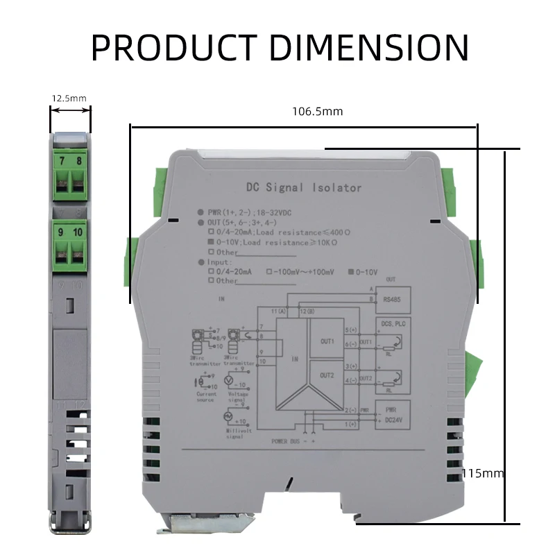 Thermocouple Temperature Signal Isolation K/B/E/J/R/S/T Temperature Sensor 4-20mA 0-20mA 0-5V 10V 35mm DIN Rail RTD Converter
