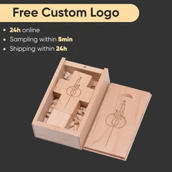 Wooden Cross Pen Drive Free Custom Logo Flash Drives Walnut Box Memory Stick Maple Real Capacity U Disk 128GB/64GB/32GB/16GB/8GB