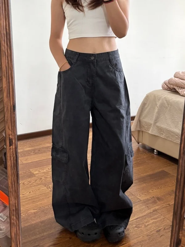 

Ретро-джинсы в американском стиле с множеством карманов, женские, осенне-зимние, с пэчворком, свободные, прямого кроя