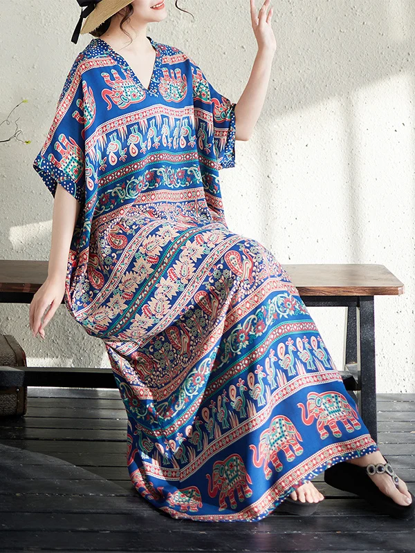 

Новое летнее хлопковое платье большого размера с V-образным вырезом, свободного кроя, длинное, для женщин, пляжное, с принтом, повседневное, в отпускном стиле, художественное, свободного кроя