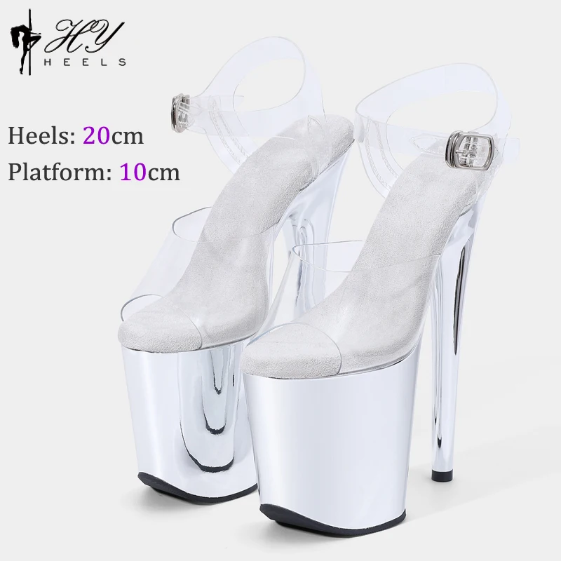 Sexy 20Cm 8 Inch High Heels Pole Dancing Sandals Transparent Upper Electroplated Stiletto Heels Women Shoes Party