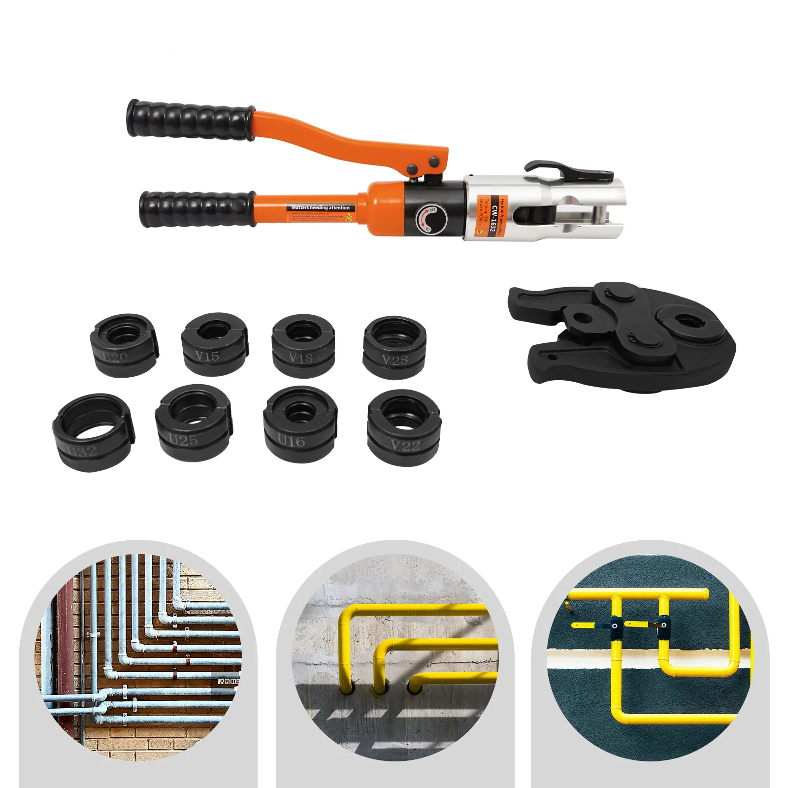 Alicate de tubulação hidráulica 10T Crimper hidráulico 9 * Crimpagem de matrizes (U16/20/25/32+V12/15/18/22/28)