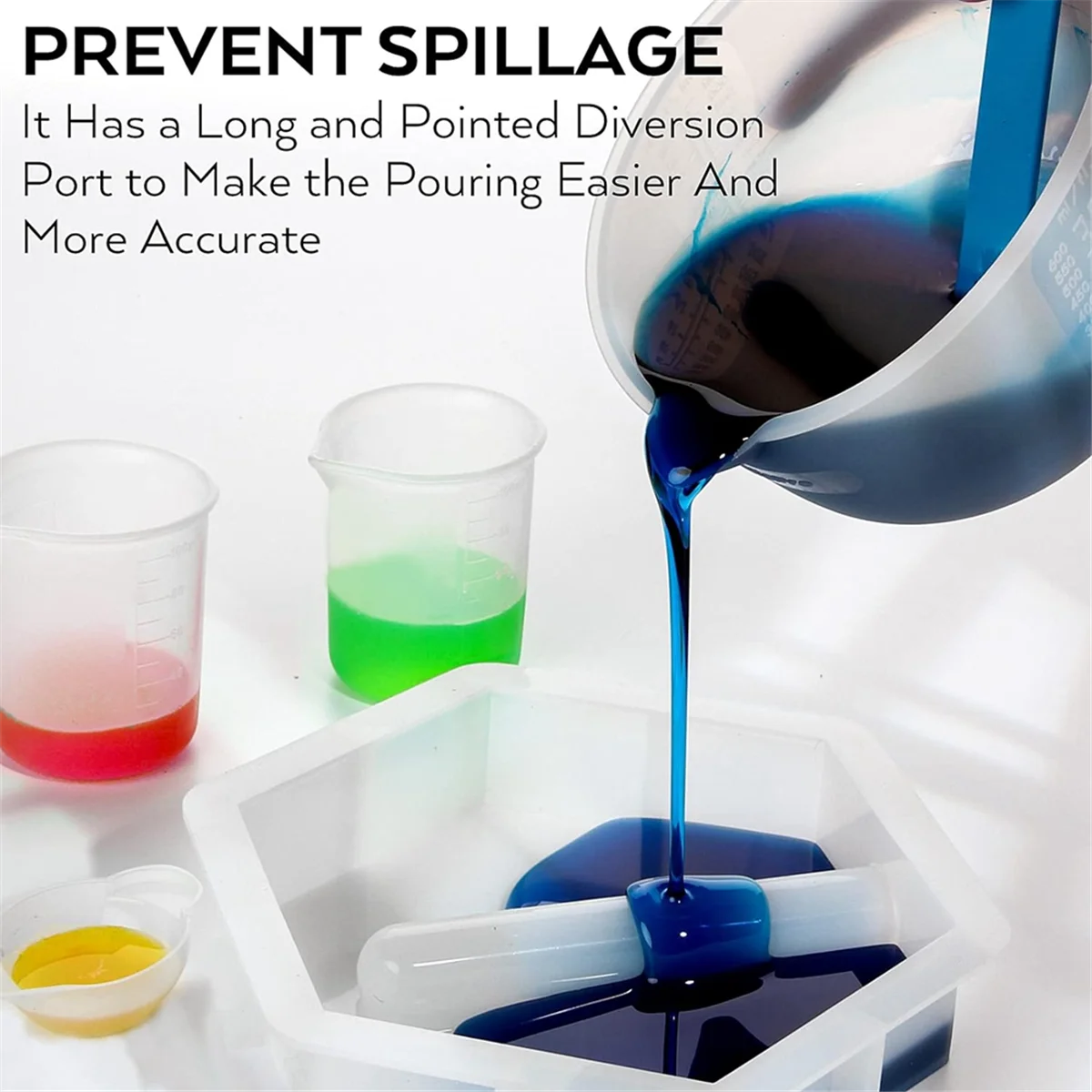 Kit de ferramentas de copos de medição de resina de silicone grande-copo de medida reutilizável de 600ml e 100ml, pipetas de varas de agitação de silicone HY