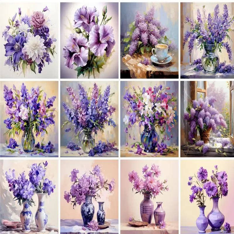 GATYZTORY Decorative Painting By Numbers Lavender Flowers Drawing By Numbers Handiwork Adults Crafts Gift Picture Coloring Ary