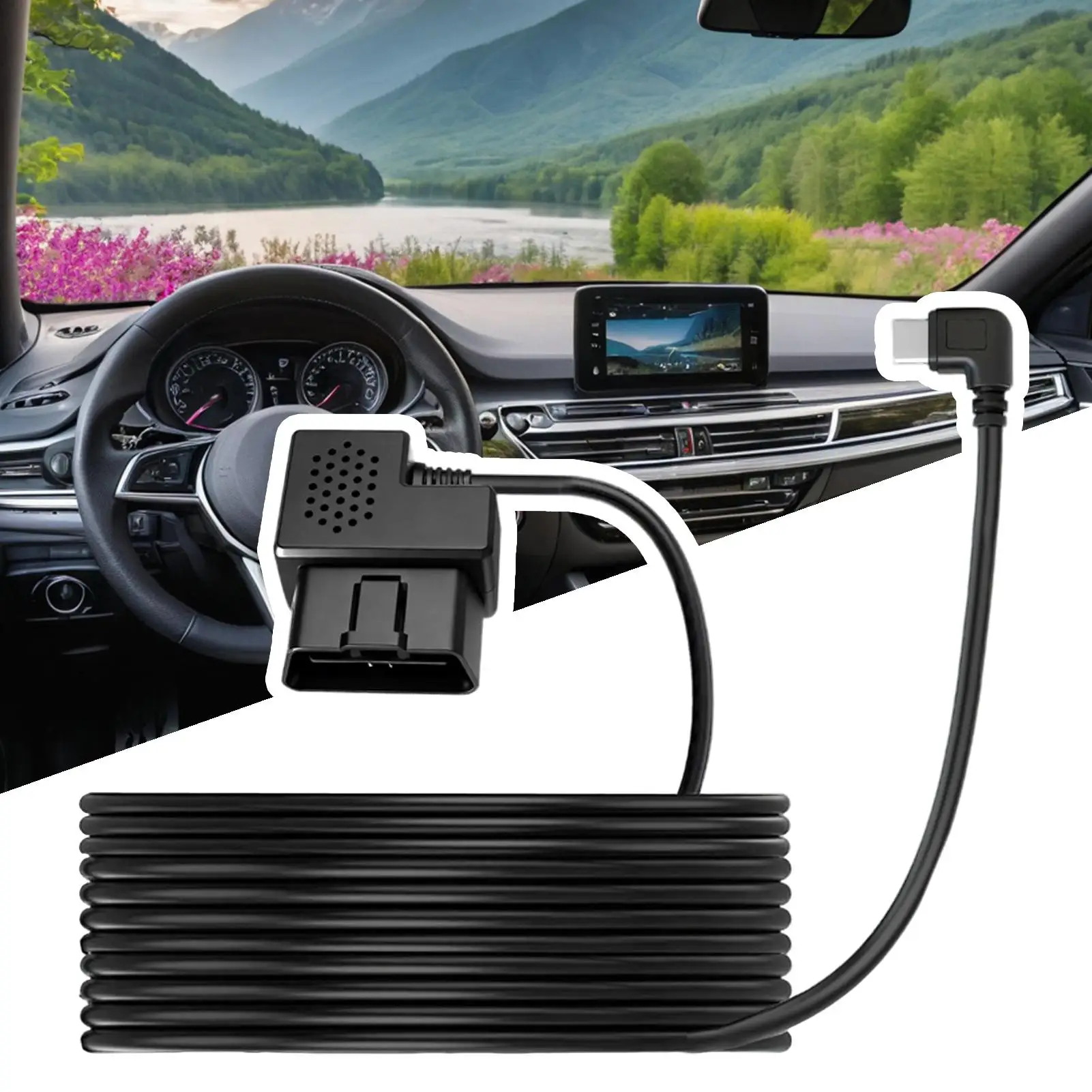 OBD Power Adapter Plug And Play 12V/24V To 5V Step-Down Line Hardwire OBD To USB Adapter For Parking Lot Road Trips Daily
