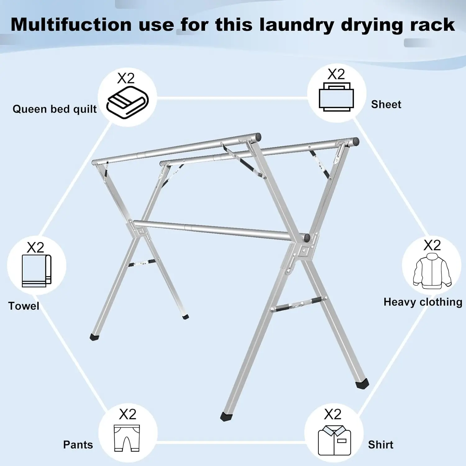 Sillars Clothes Drying Rack, 94.5 inches Laundry Drying Rack Clothing Foldable & Collapsible Stainless Steel Heavy Duty Clothing