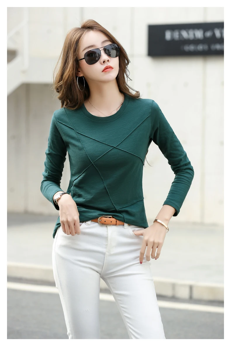 AOSSVIAO 2026 Frühling Langarm Damen O-Neck Bambus-Baumwoll-T-Shirt Elegantes, locker sitzendes geripptes Mode-T-Shirt Damen schlichte Oberteile – Detail 1