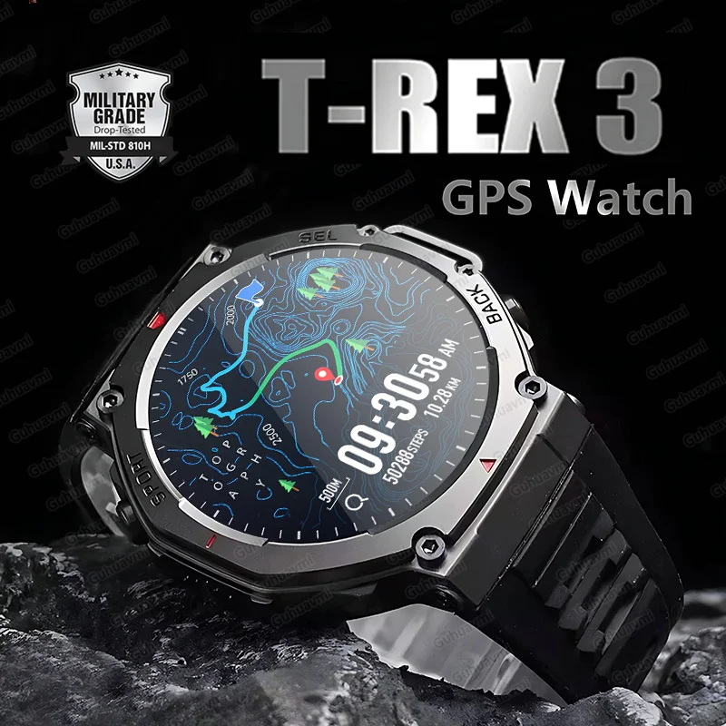 

GPS Original T-Rex3 Watch 10ATM Waterproof Smartwatch Men Swim Clock Compass 170+ Sport Modes 500mA Battery HD Call 2025 Watches
