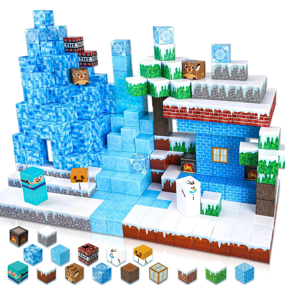 100PCS Magnetic Blocks Build Frozen Castle Magnet WorldToddler Christmas Birthday Gifts Sensory Toys for3+  Girls and Boys