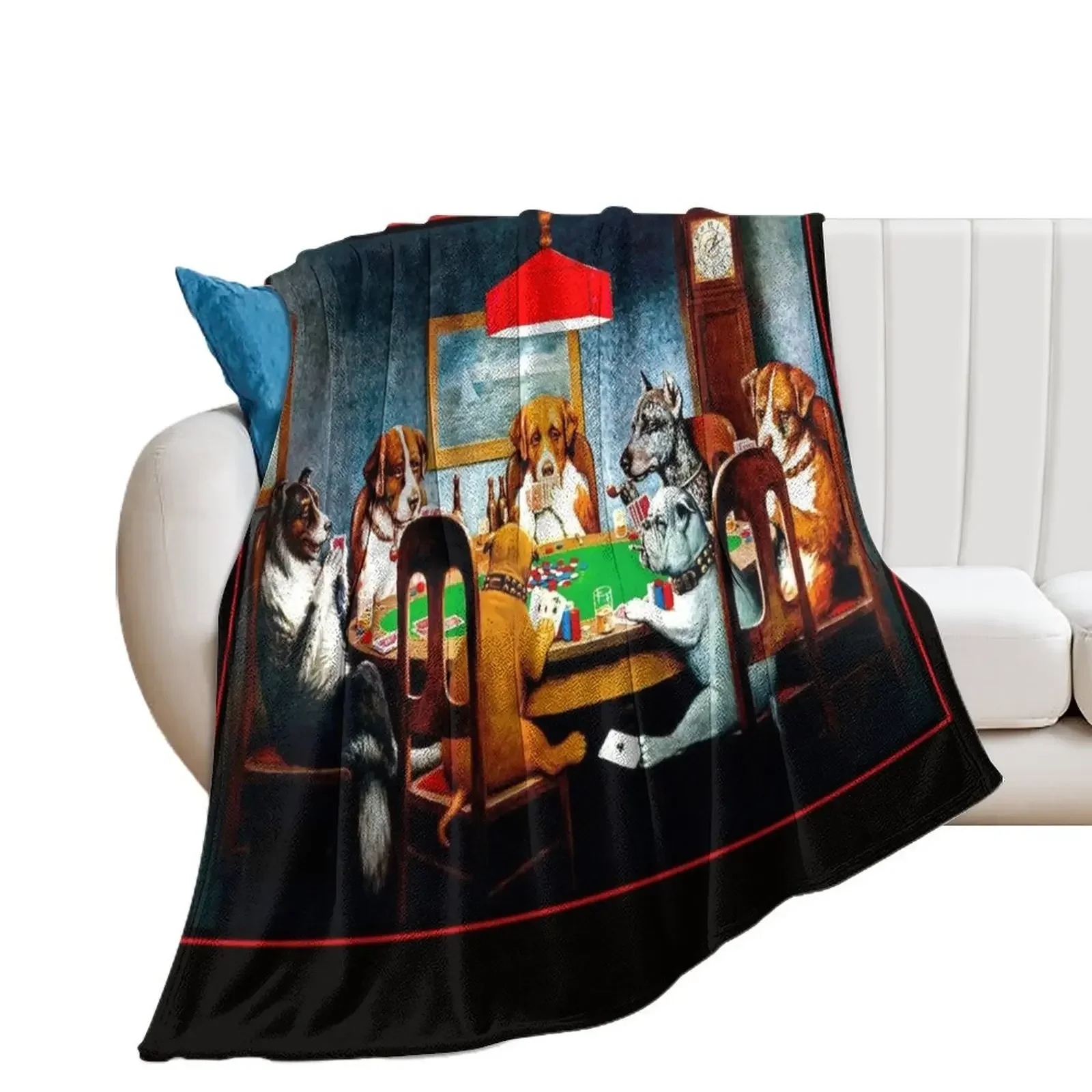 DOGS PLAYING POKER : Vintage C M Coolidge Print Throw Blanket Luxury Designer Sleeping Bag Blankets