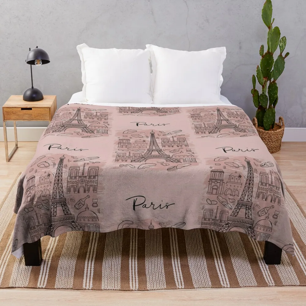 An Eye Catching Paris Poster. Soft Romantic Pink Hue. Modern Abstract. By Carraann Throw Blanket bed plaid Hairy Shaggy Blankets