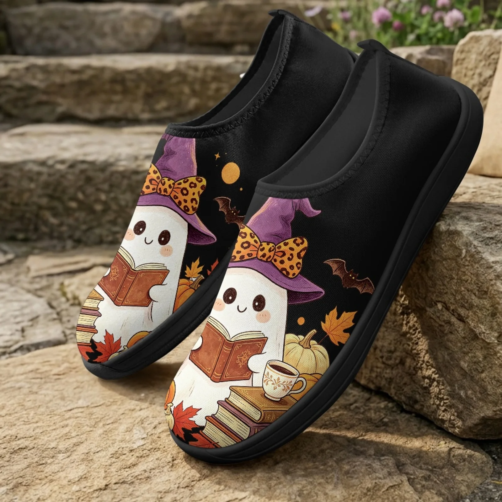 PENSTROLL Ghost Pumpkin Print New Trend Athletic Sneakers Low Top Walking Shoes for Youth Non Slip Zero Drop Shoes