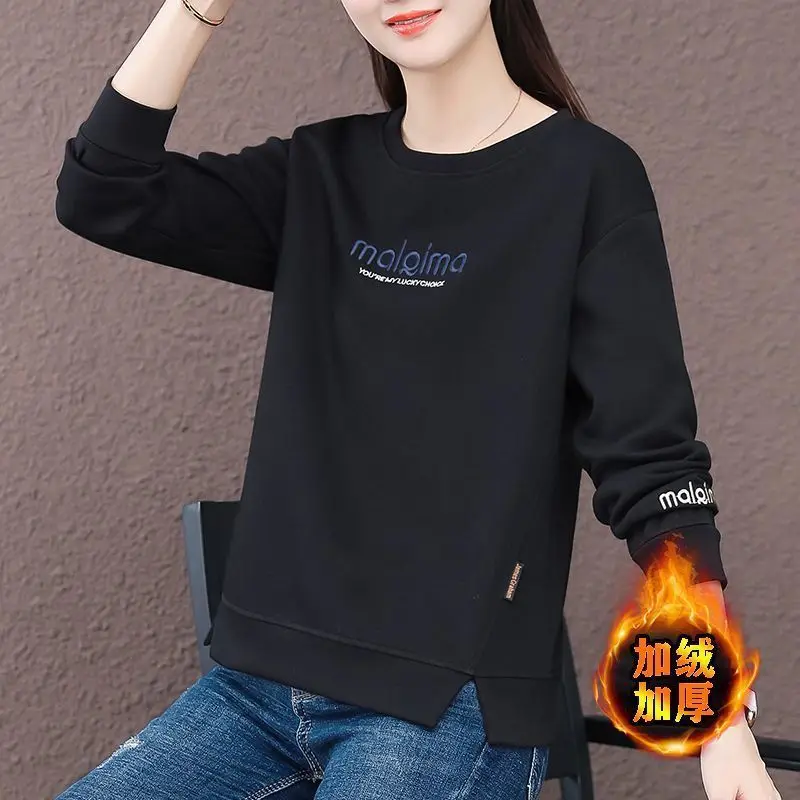 سترة برقبة دائرية مطرزة بحروف 2025 لخريف وشتاء نمط أجنبي مخملي جديد فضفاض ورقيق #4