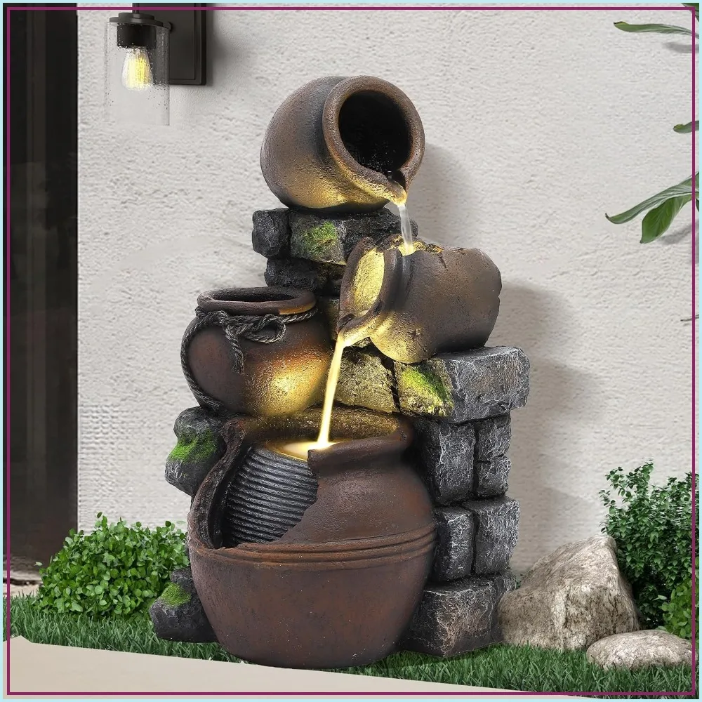 Outdoor Cascading Rock Water Fountain 4-Tier Fountain and Waterfall for Garden Patio Yard Decor