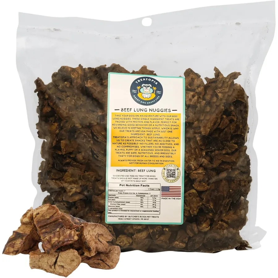 

Beef Lung Nuggies Dog Treats 2 LB Bag AllNatural Sustainable Healthy High Protein HandTrimmed SlowRoasted Made in The USA Nutri