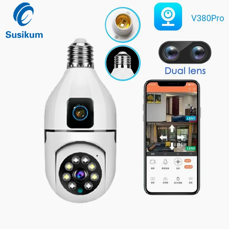 

V380 Pro 2MP E27 360 Bulb Camera WIFI Dual Lens Camera Indoor Color Night Vision CCTV Security Wireless Bulb Camera