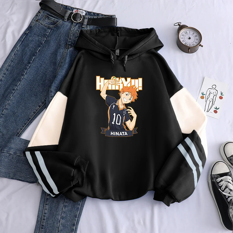 Haikyuu Hinata Shoyo Japanese Anime Long Sleeve Hoodies Men Women Manga Cartoon Karasuno Fly High Graphic Patchwork Sweatshirts