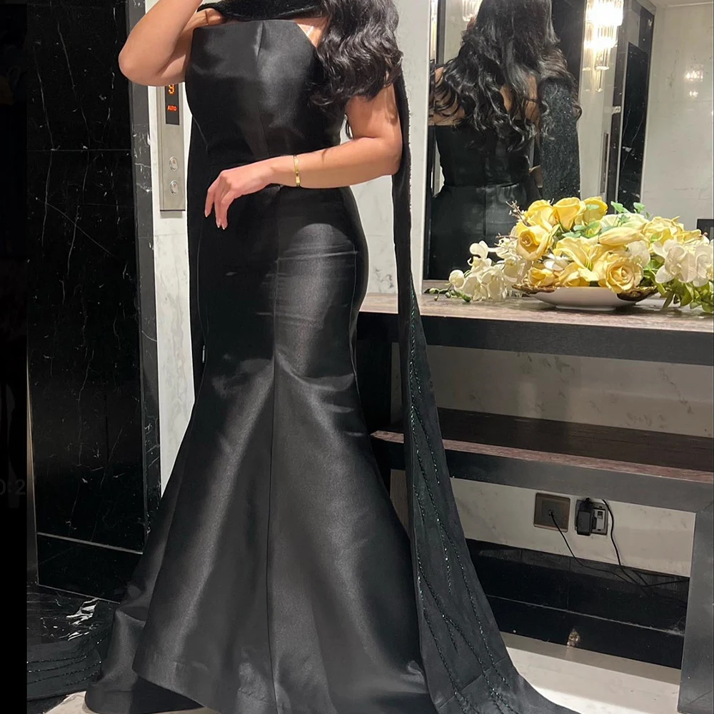 

Saudi Arabia Evening Gowns Satin Straight Floor Length Sweep Train Solid Color Pleats Shawl Crystal Bespoke Occasion Gowns 2024