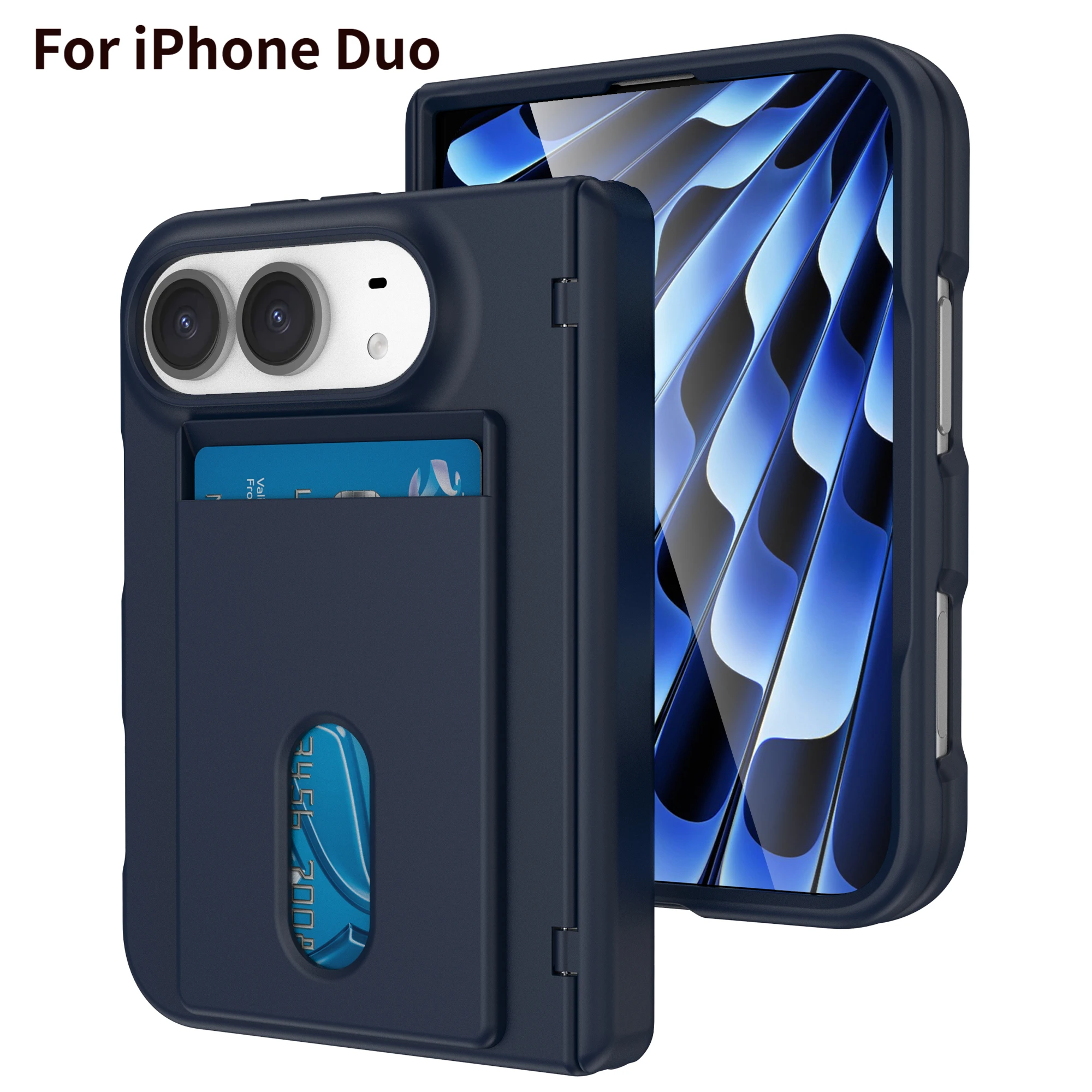 Full Body Protective Foldable Phone Cover For iPhone Duo Hard Shell Built-in Front Screen Protector Back Card Slot Anti-drop Cas