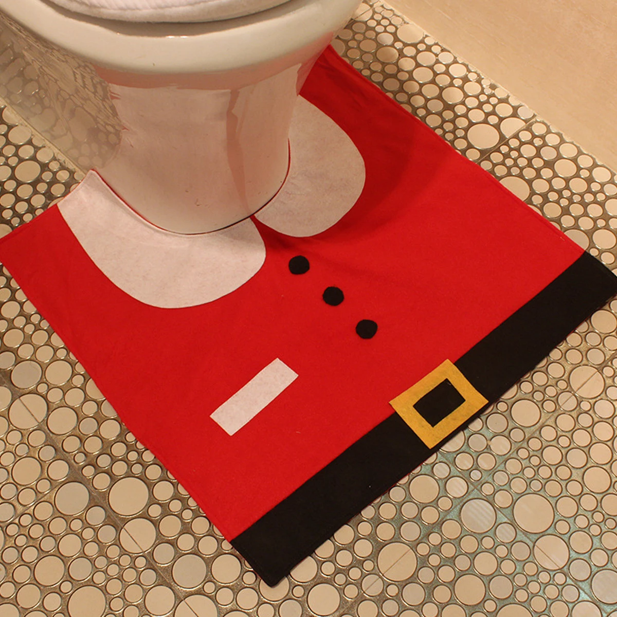 

1 set 1 Set Flannel Set Christmas Santa Claus Design Warm Floor Mat For Bathroom Santa Claus Cover Flannel Toilet Floor Mat Warm