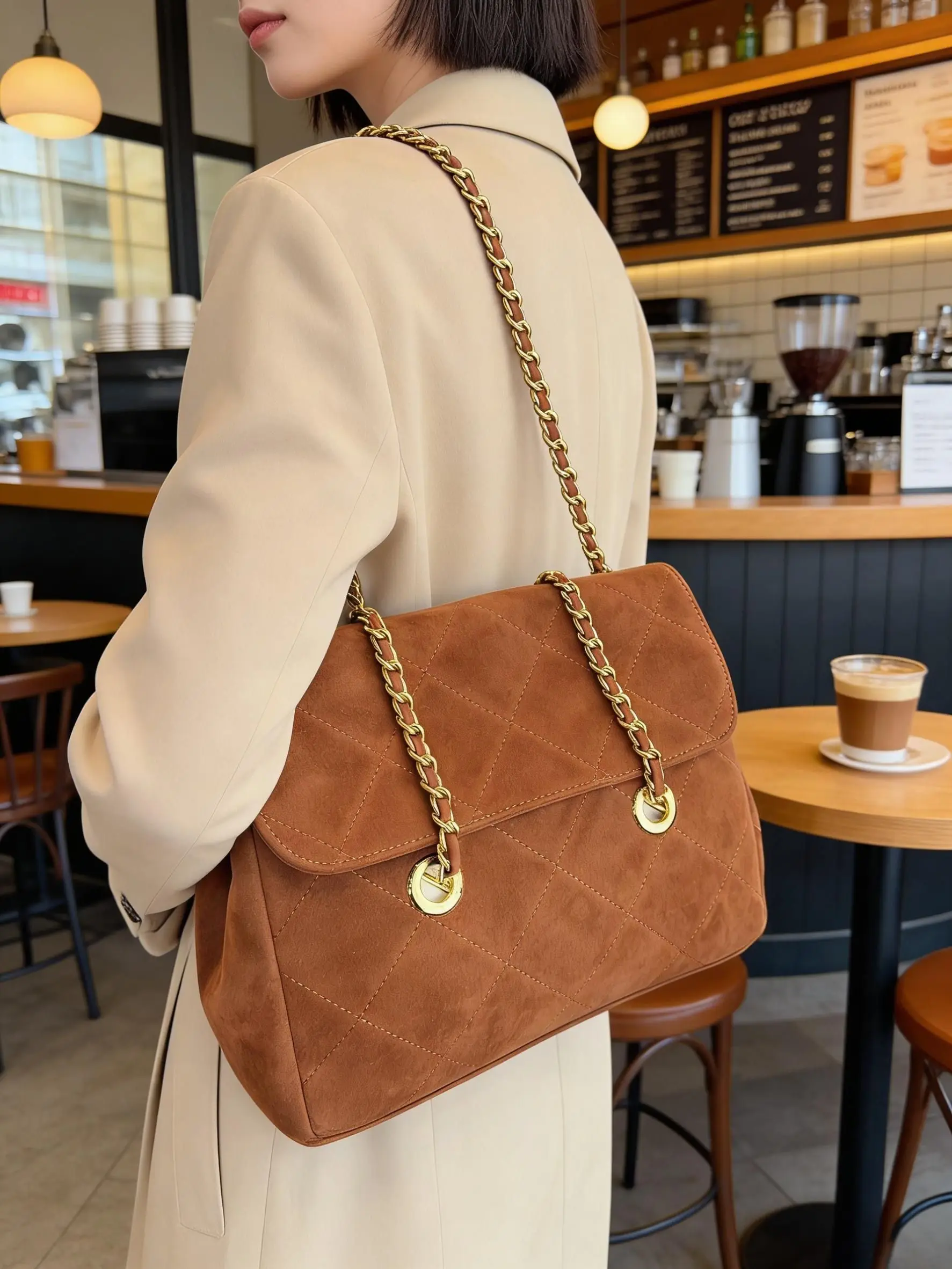 

Women's Suede Handbag Luxury Niche High-End Large Capacity Quilted Chain Crossbody Bag