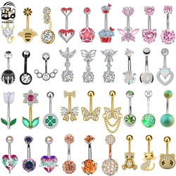 Mixed-Style Crystal CZs Belly Button Piercing Set 3pcs/lot Heart Flower Cake Curved Navel Piercing Ombligo Pack Belly Jewelry