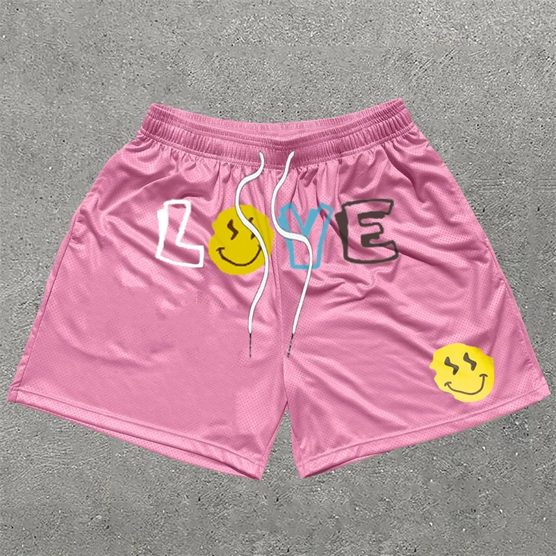 Pantalones cortos con estampado de letras gráficas para hombre, Shorts transpirables de secado rápido con bolsillos, informales, para entrenamiento,