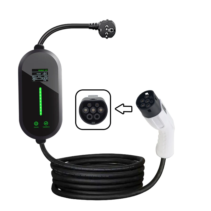 เครื่องชาร์จรถยนต์ไฟฟ้าแบบพกพา 32A 7KW 1 เฟส Type2 ปรับกระแสได้ กล่องชาร์จ EVSE